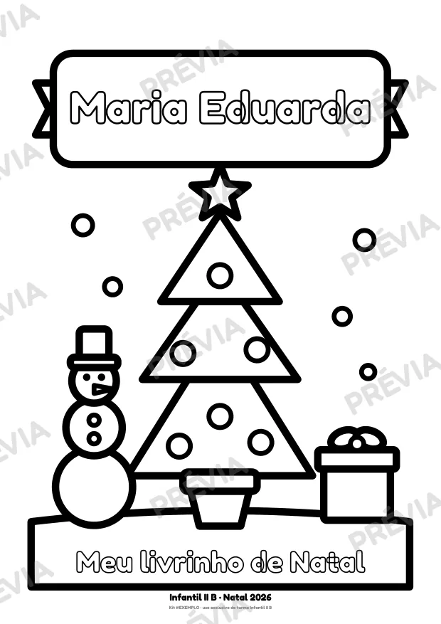 Exemplo de capa de livrinho de colorir de Natal com o nome Maria Eduarda em letra vazada