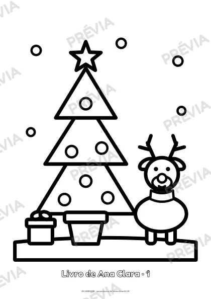 Página do livrinho com árvore de Natal e rena, e no rodapé o texto Livro de Ana Clara